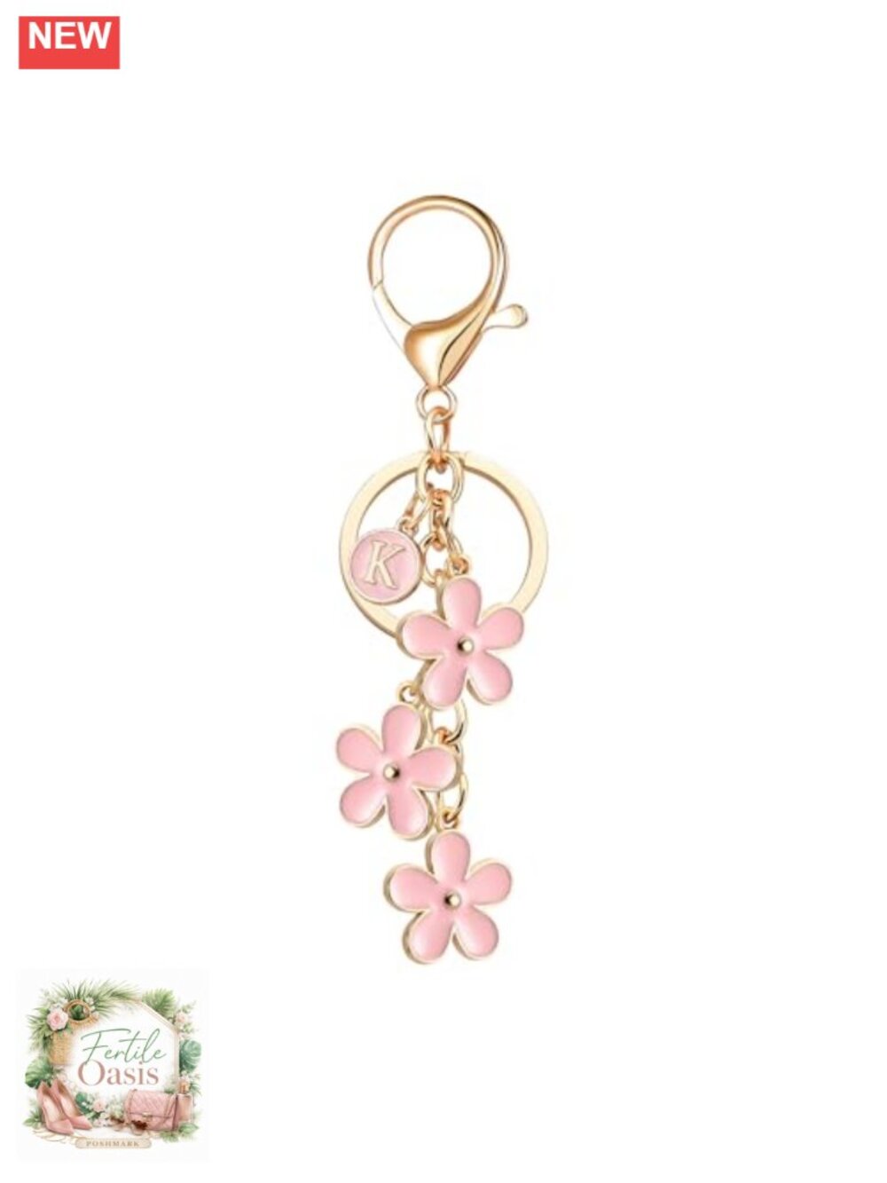 Personalized Initial Letter Keychain Bag Charm for Women, Floral Zinc Alloy